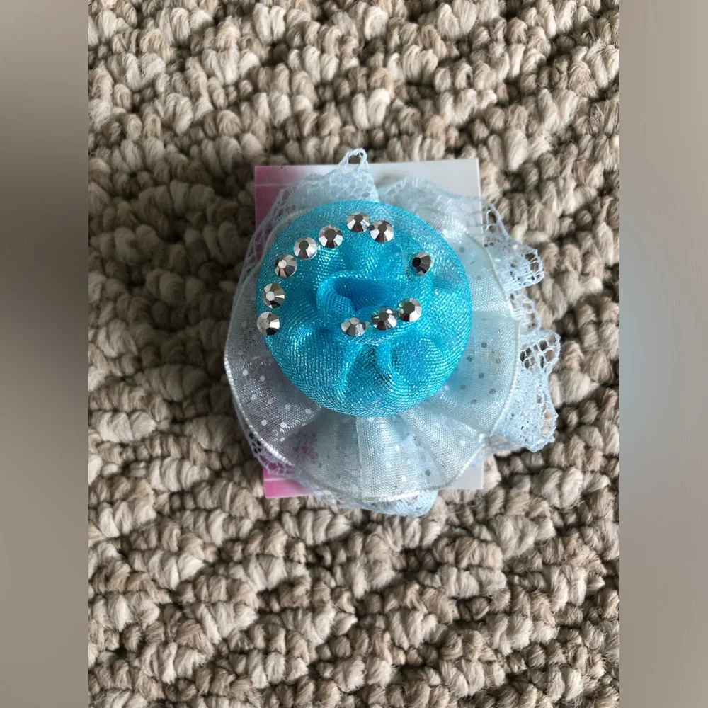 New Kids Girls Blue Lace Flower Hair Clip with Rhinestones Barrette hair slide
